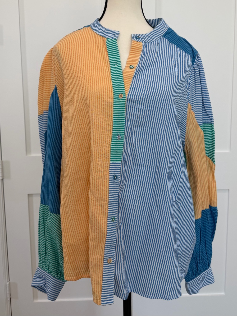 Sundance Vintage Colorblock Striped Seersucker Tunic Shirt Multicolor XL